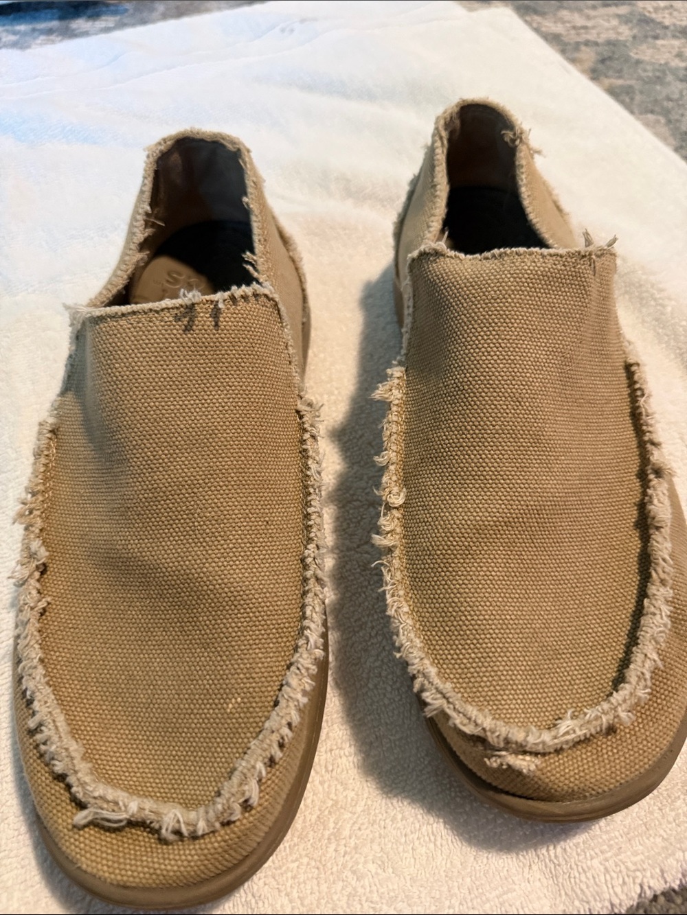 CROCS Men's Frayed Canvas Slip-On Loafers in Tan